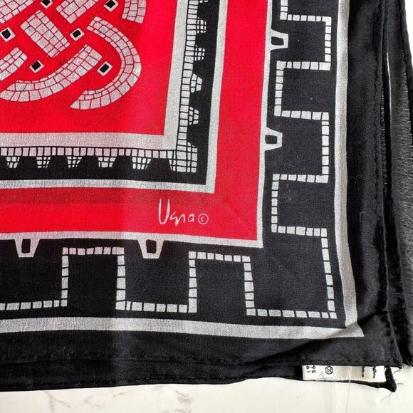 Vintage Vera Neumann Black Red Silver Grid Scarf - 28" Silk New with Tags - Picture 2 of 8